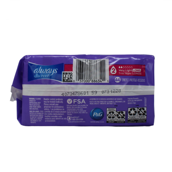 ALWAYS DISCREET 44CT LINERS LONG LENGTH