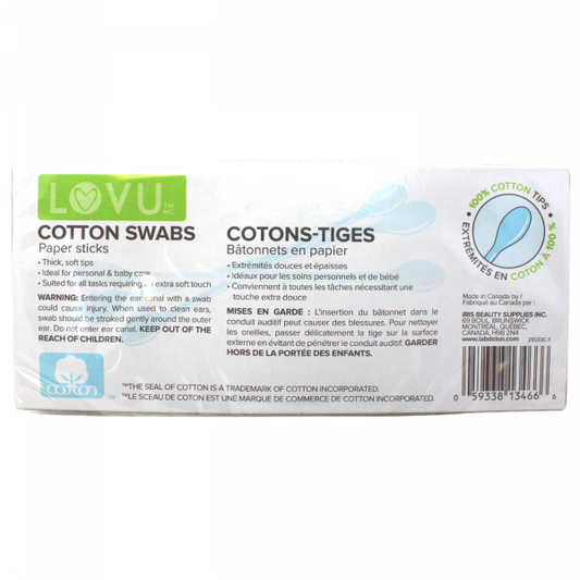 LUVU Cotton Swabs 180 Count - Premium Quality