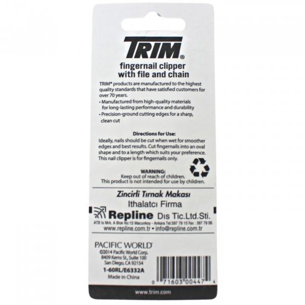 Trim Fingernail Clipper with File & Chain - Professional Quality