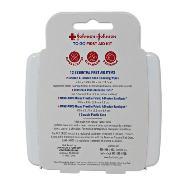 J&J FIRST-AID TO-GO! 12CT MINI - Durable & Compact
