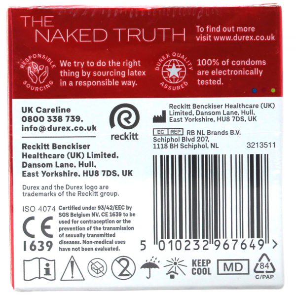 DUREX Thin Feel Condoms - 3 Count - Enhanced Sensitivity