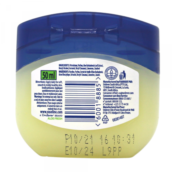 Vaseline Petroleum Jelly Aloe Fresh 50ml - Soothe and Hydrate (Pack of 12)