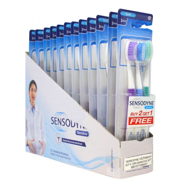 Sensodyne Soft Toothbrush 3-Pack for Sensitive Teeth
