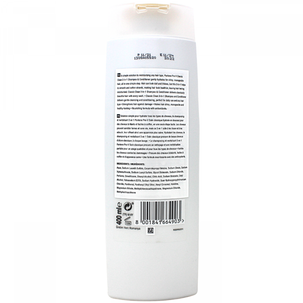 Pantene Pro-V Classic Clean 3in1 Shampoo - 400ml: Timeless Care for Beautiful, Healthy Hair