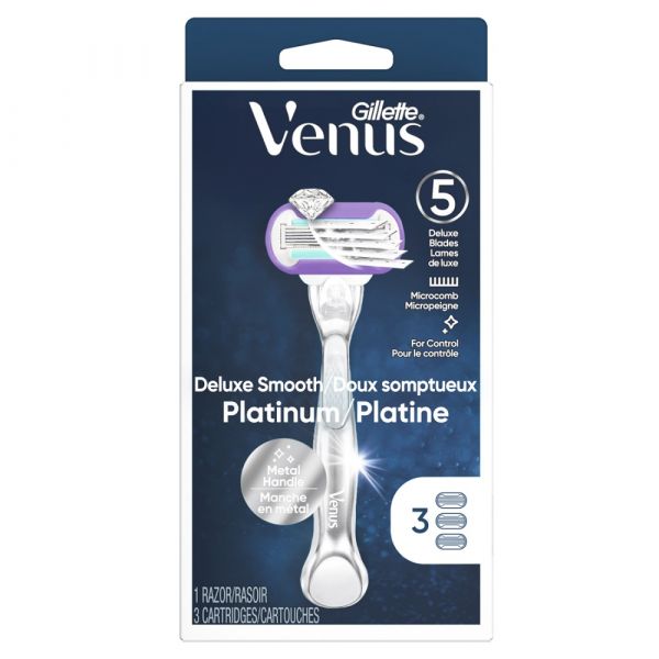 Gillette Venus Platinum Razor with 3 Cartridges - Silky Smooth Skin