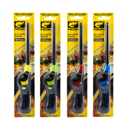 NEON ASSORTED COLOR BBQ LIGHTER BLISTER/72