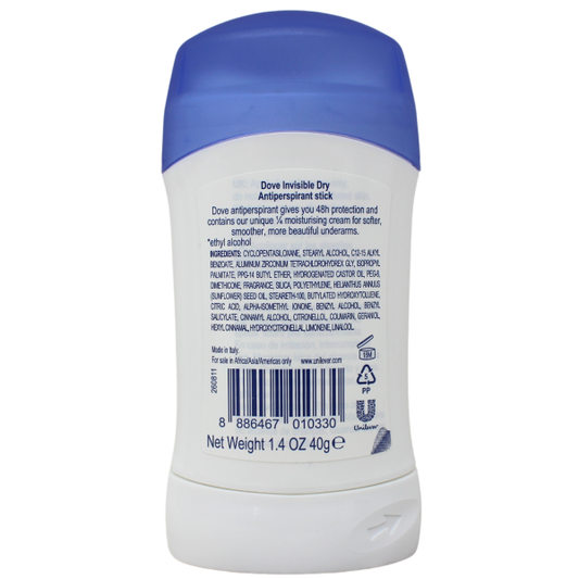 Dove Invisible Dry Antiperspirant Deodorant Stick - 40g - Long-Lasting Protection