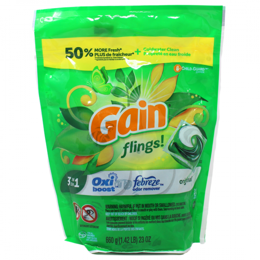 Gain Flings! 3-in-1 Laundry Detergent Pacs, Original Scent, 31 Count