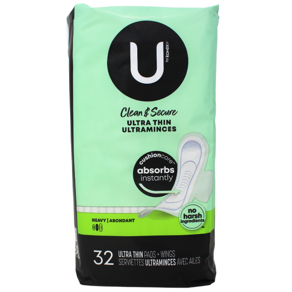 U by Kotex Clean & Secure Ultra Thin Pads, 32 Count