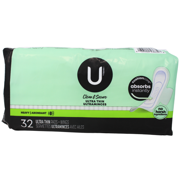 U by Kotex Clean & Secure Ultra Thin Pads, 32 Count
