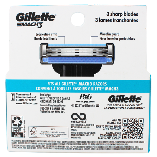 GILLETTE MACH 3 - Razor Cartridges (5 Count) for a Smooth Shave