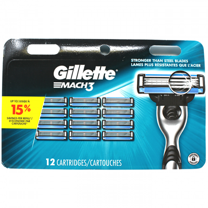 Gillette Mach 3 Razor Blades - 12 Cartridges - Smooth Shave