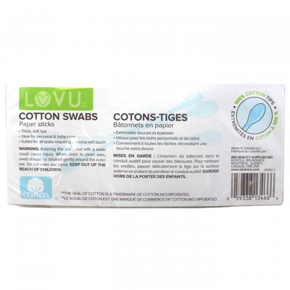 LOVU Cotton Swabs - 180 Count - Premium Quality