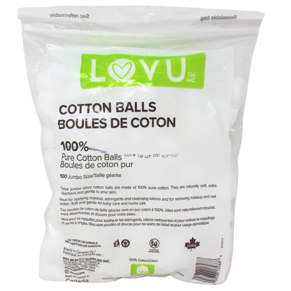 LOVU Jumbo Cotton Balls - 100 Count: Soft & Absorbent for All Your Needs