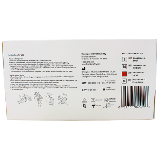 Defender Safety Nitrile Blue Exam Gloves - Large (100 Count)