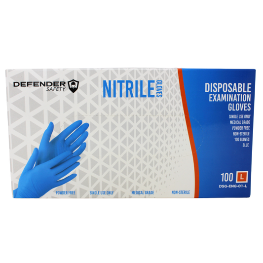 Defender Safety Nitrile Blue Exam Gloves - Large (100 Count)