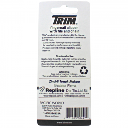 Trim Fingernail Clipper with File & Chain - Professional Quality