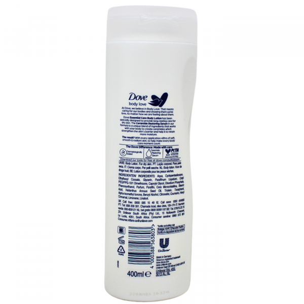 Dove Essential Care Body Lotion 400ml - Ceramide Moisturizing for Dry Skin
