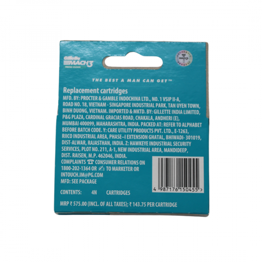 Gillette Mach 3 Razor Blades - 4 Cartridges Refill Pack
