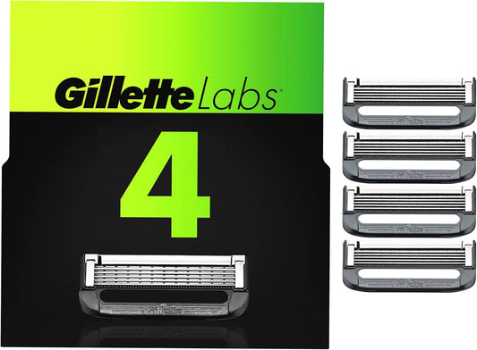 Gillette Mens Razor Blade Refills with Exfoliating Bar by GilletteLabs, Compatible Only with GilletteLabs Razors with Exfoliating Bar and Heated Razor, 4 Razor Blade Cartridges