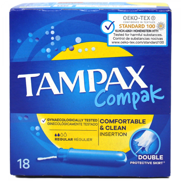 Tampax Compak Regular Tampons - Discreet Protection, 18 Count