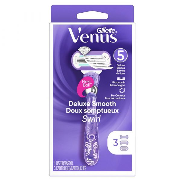 GILLETTE VENUS Deluxe Smooth Swirl Razor + 3 Cartridges