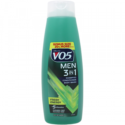 Alberto VO5 Men's 3-in-1 Fresh Energy - Shampoo, Conditioner & Body Wash (443ml)