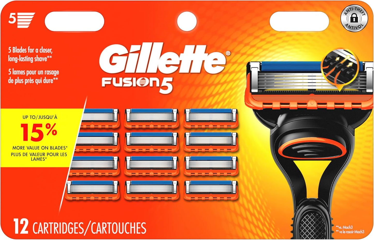 Gillette Fusion5 Razor Blades - 12 Refills for a Close, Comfortable Shave