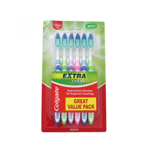 Colgate Extra Clean Toothbrushes - 6 Pack | Plaque Removal – Meganest
