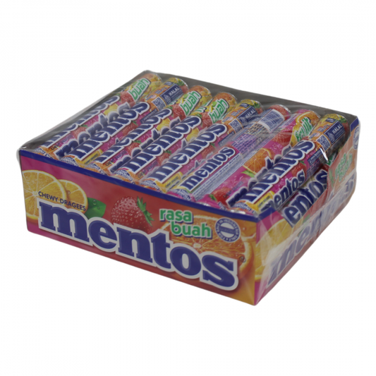 Mentos Fruit Chewy Dragees - Bulk Pack (24 Rolls)