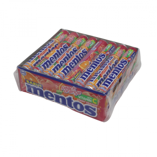 Mentos Peach Roll - 24 Pack (37g Each) - Bursting with Fruity Flavor!