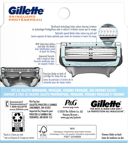 Gillette Skinguard Men's Razor Blade Refill, 8 Blade Refills , Sensitive Skin